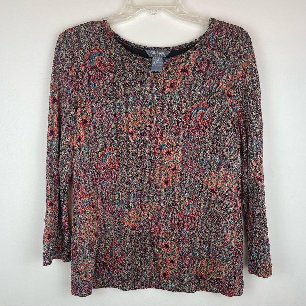 City Blues by Koret Multicolor Knit Long Sleeve Top Petite Small